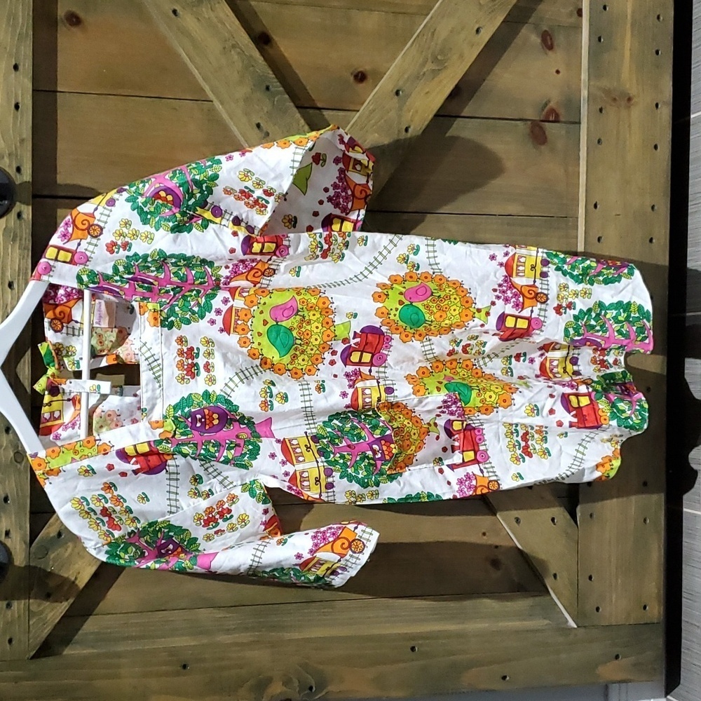 1970s DESIGN HOUSE SMOCK AOP LOVEBIRDS TREES OWLS FLOWERS HEARTS JAPAN HANDMADE